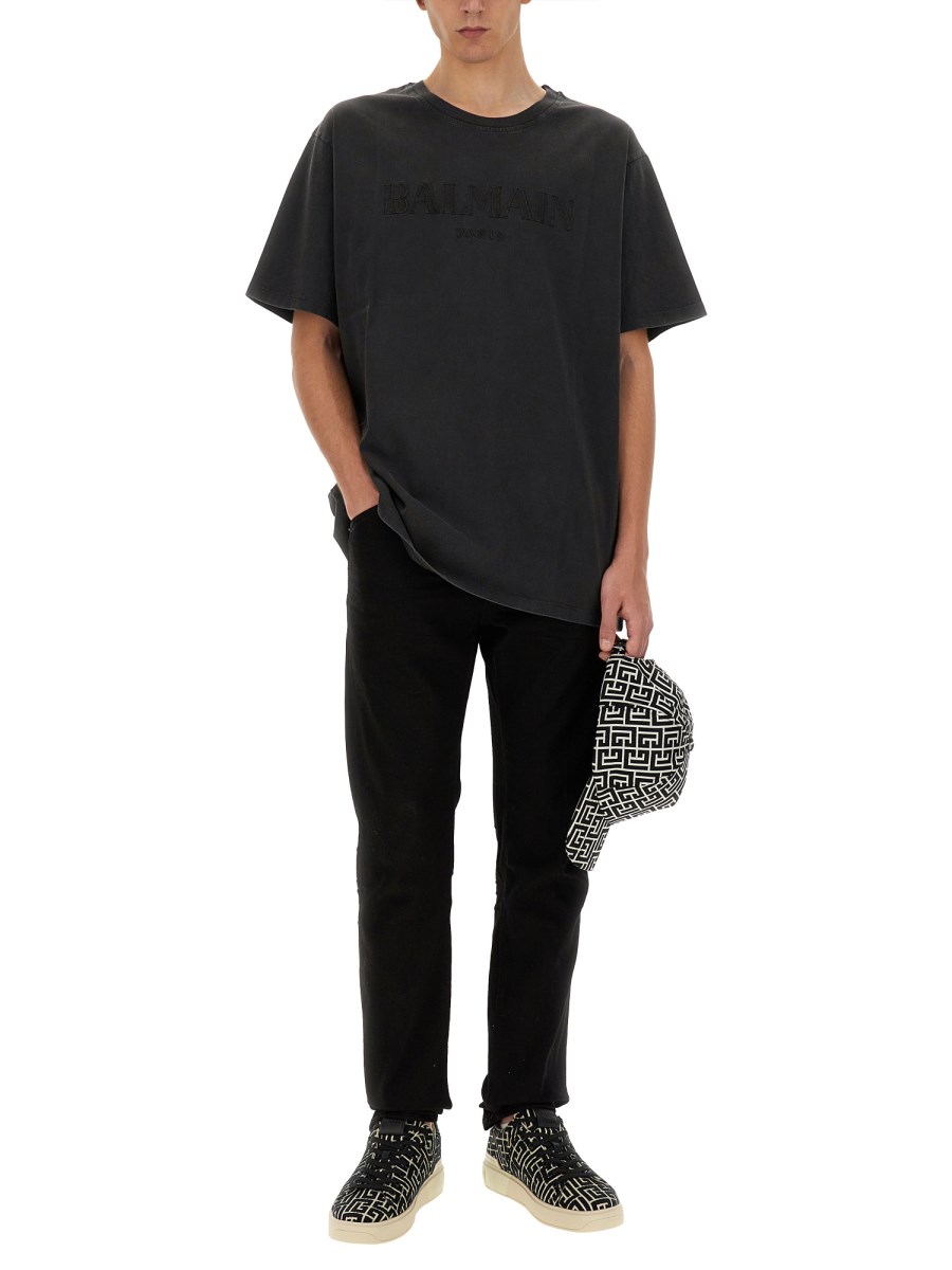 BALMAIN T-SHIRT IN JERSEY DI COTONE CON RICAMO LOGO