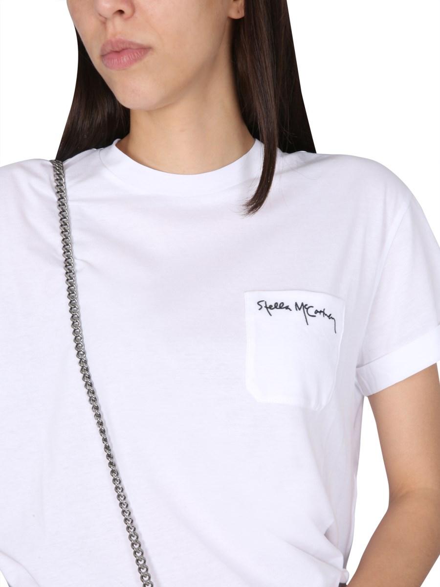 STELLA McCARTNEY T-SHIRT IN JERSEY DI COTONE CON RICAMO LOGO