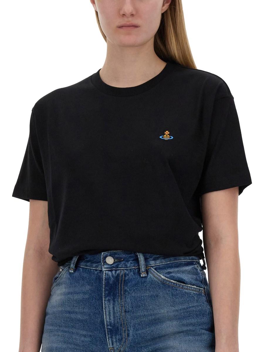 VIVIENNE WESTWOOD T-SHIRT IN JERSEY DI COTONE CON RICAMO ORB