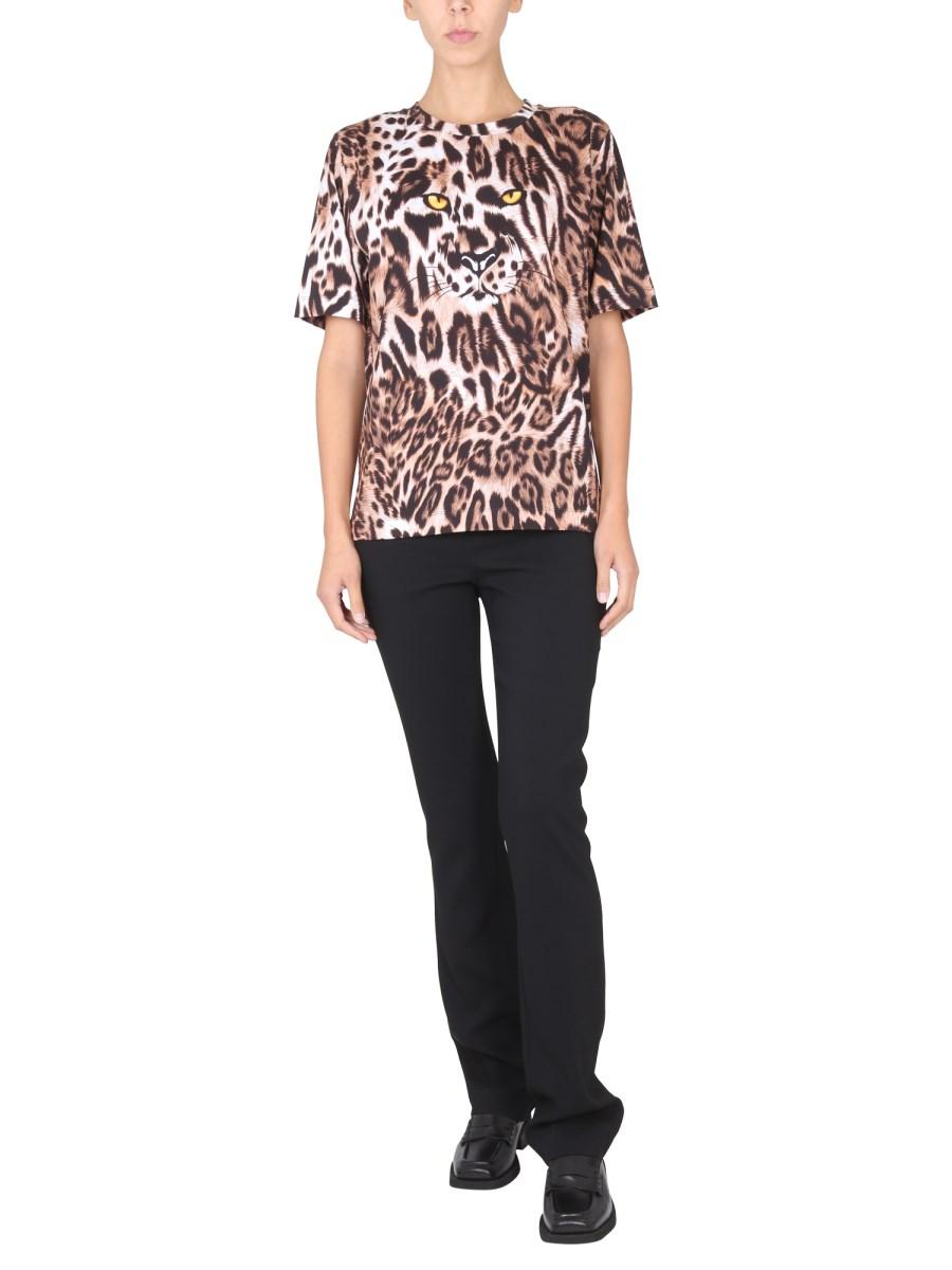 BOUTIQUE MOSCHINO T-SHIRT IN JERSEY DI COTONE CON STAMPA ANIMALIER