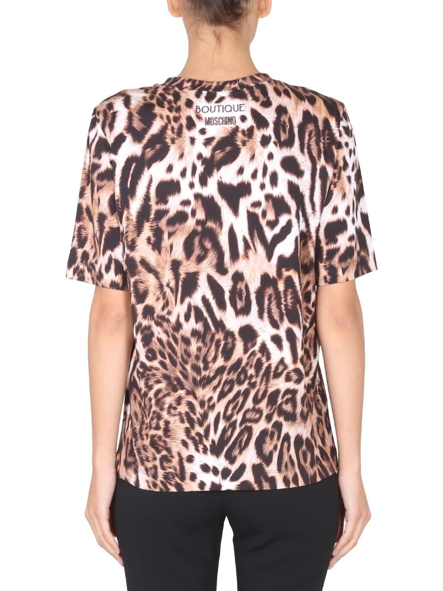 BOUTIQUE MOSCHINO T-SHIRT IN JERSEY DI COTONE CON STAMPA ANIMALIER