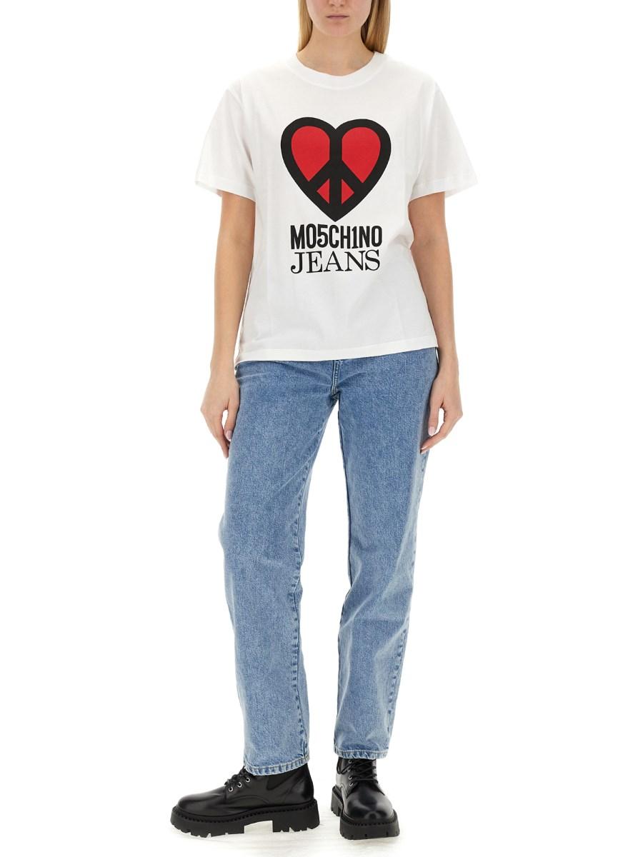MOSCHINO JEANS T-SHIRT IN JERSEY DI COTONE CON STAMPA LOGO