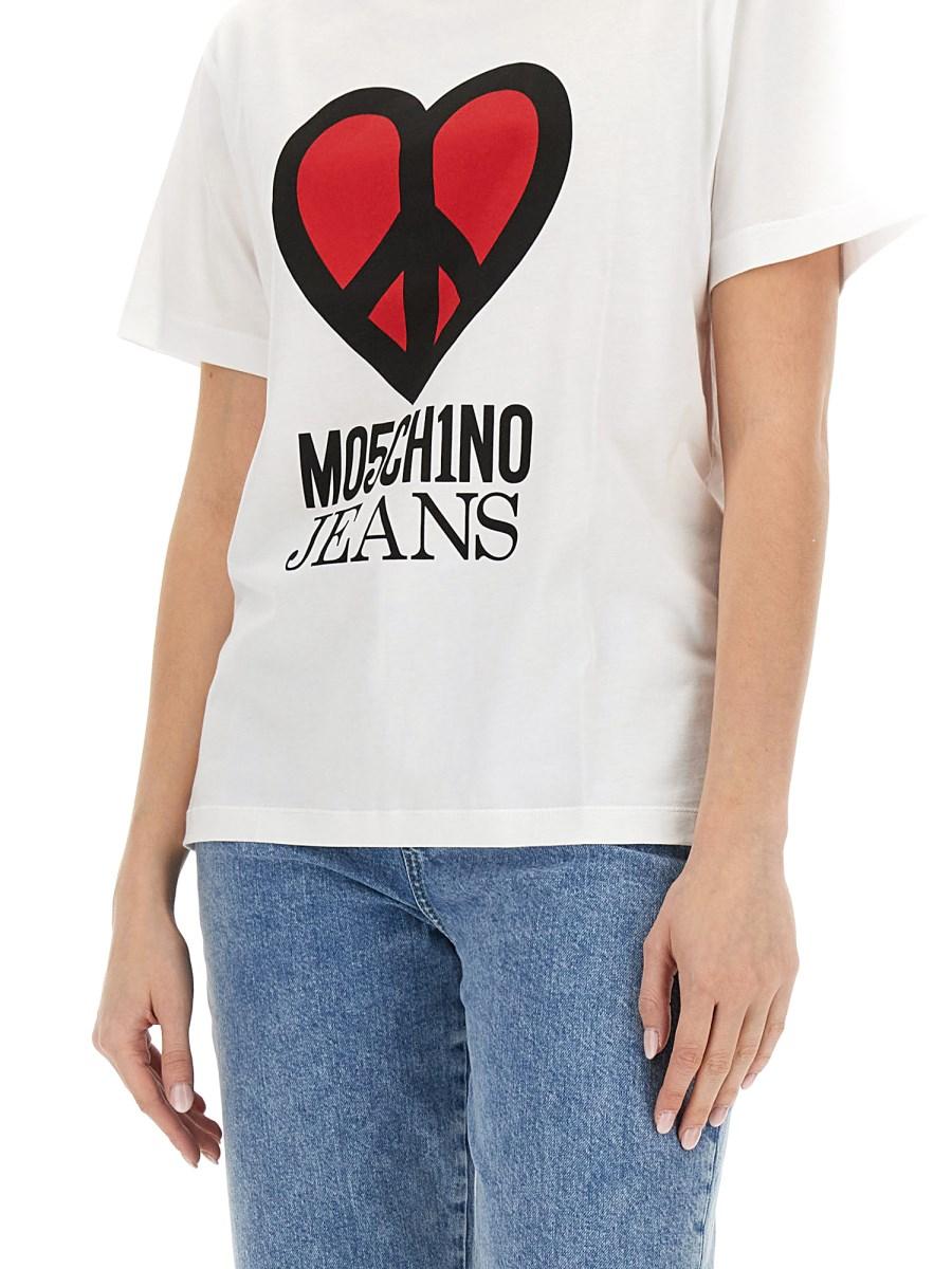 MOSCHINO JEANS T-SHIRT IN JERSEY DI COTONE CON STAMPA LOGO