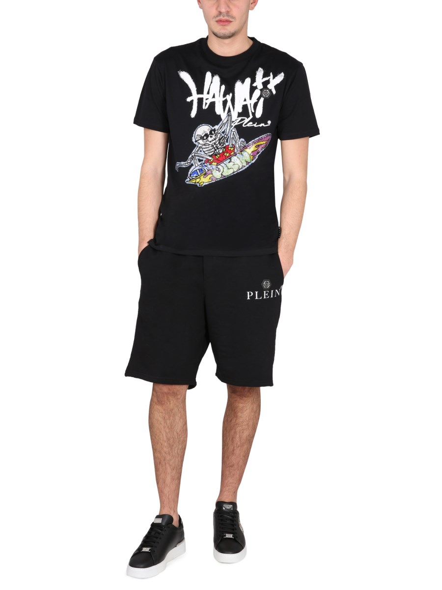 PHILIPP PLEIN T-SHIRT IN JERSEY DI COTONE CON STAMPA LOGO