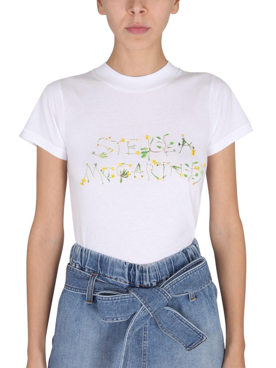 STELLA McCARTNEY T-SHIRT IN JERSEY DI COTONE CON STAMPA LOGO