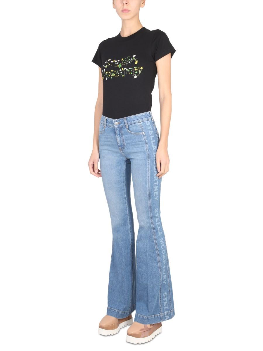 STELLA McCARTNEY T-SHIRT IN JERSEY DI COTONE CON STAMPA LOGO