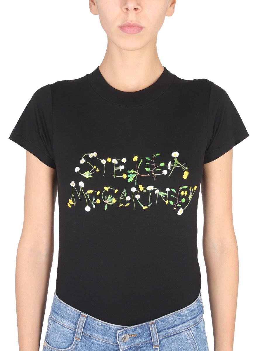 STELLA McCARTNEY T-SHIRT IN JERSEY DI COTONE CON STAMPA LOGO