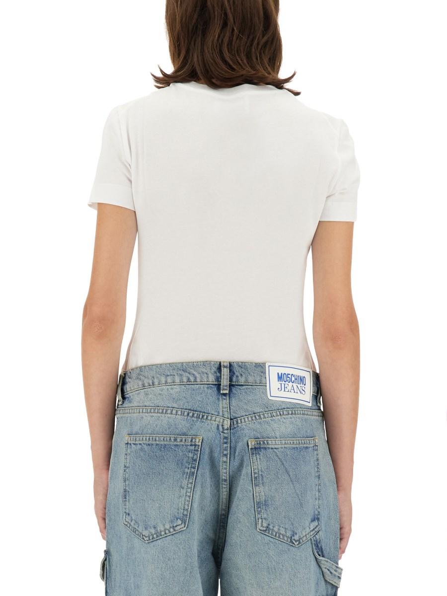MOSCHINO JEANS T-SHIRT IN JERSEY DI COTONE CON STAMPA LOGO