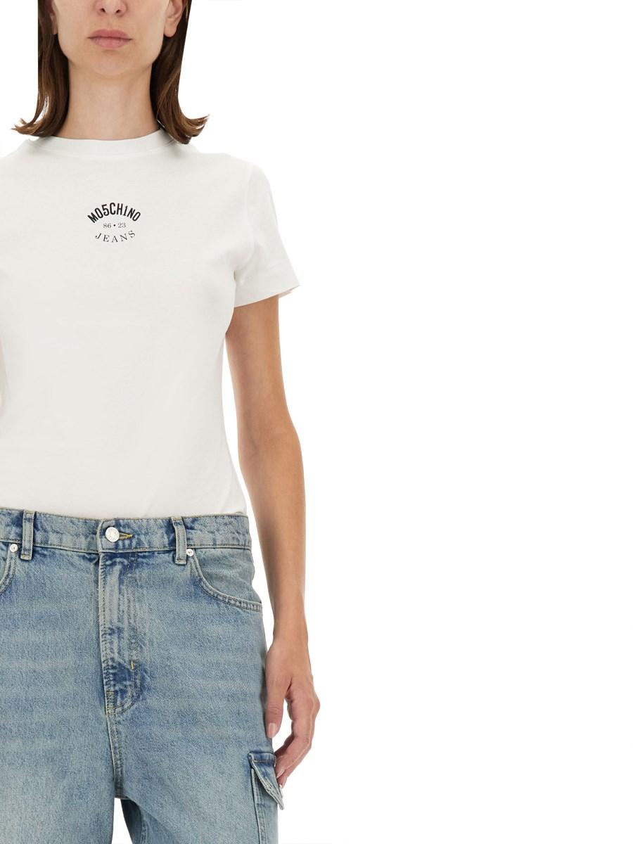 MOSCHINO JEANS T-SHIRT IN JERSEY DI COTONE CON STAMPA LOGO