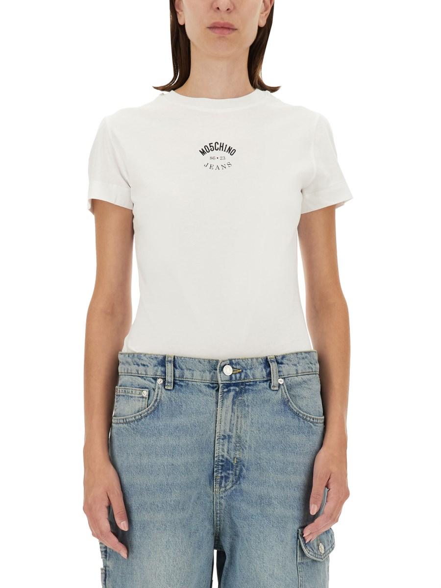 MOSCHINO JEANS T-SHIRT IN JERSEY DI COTONE CON STAMPA LOGO