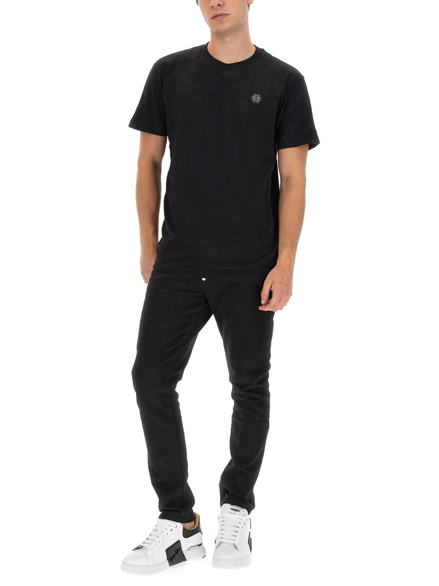PHILIPP PLEIN T-SHIRT IN JERSEY DI COTONE CON STAMPA LOGO