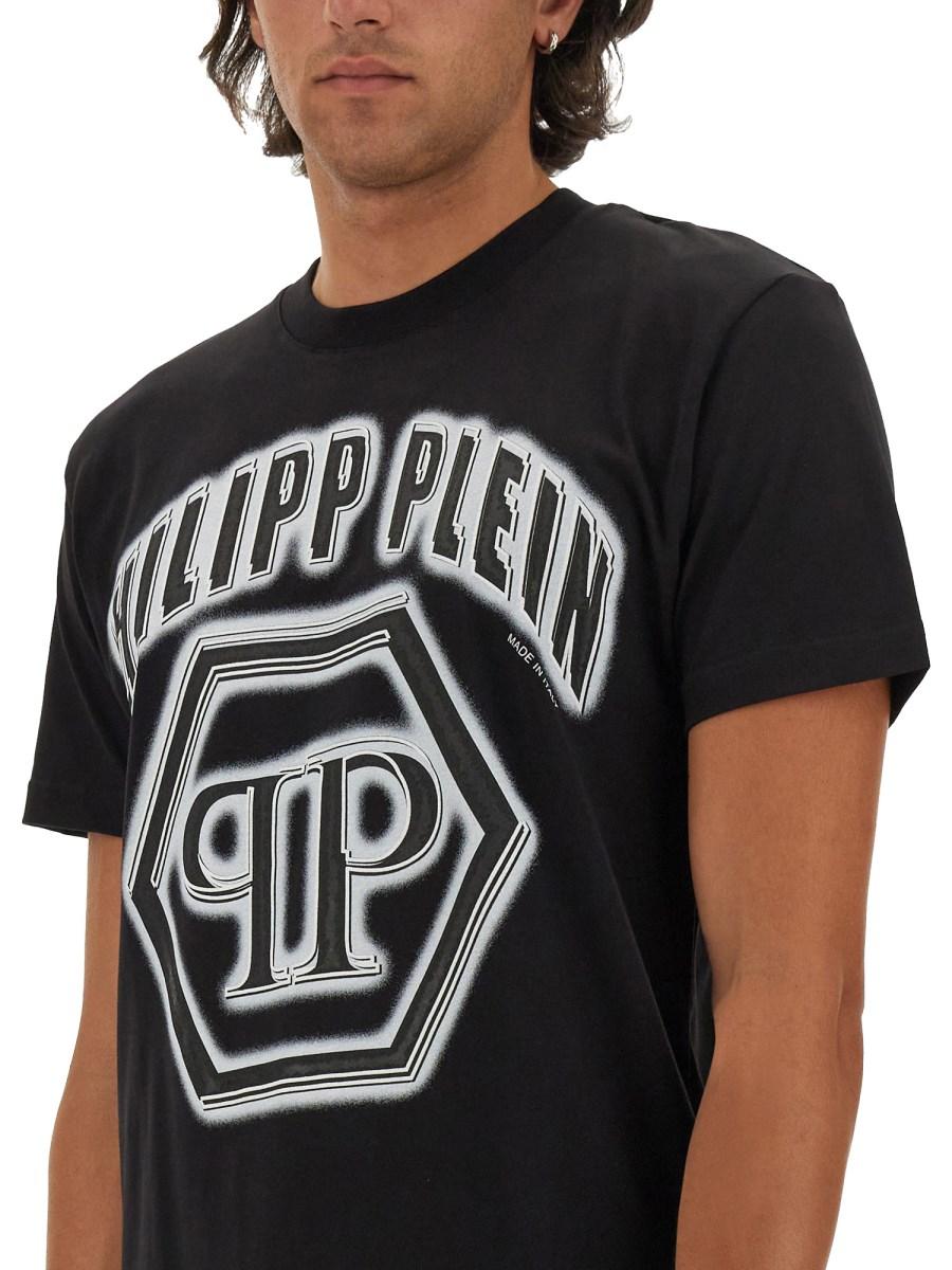PHILIPP PLEIN T-SHIRT IN JERSEY DI COTONE CON STAMPA LOGO