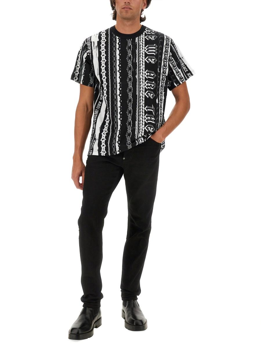 VERSACE JEANS COUTURE T-SHIRT IN JERSEY DI COTONE CON STAMPA LOGO
