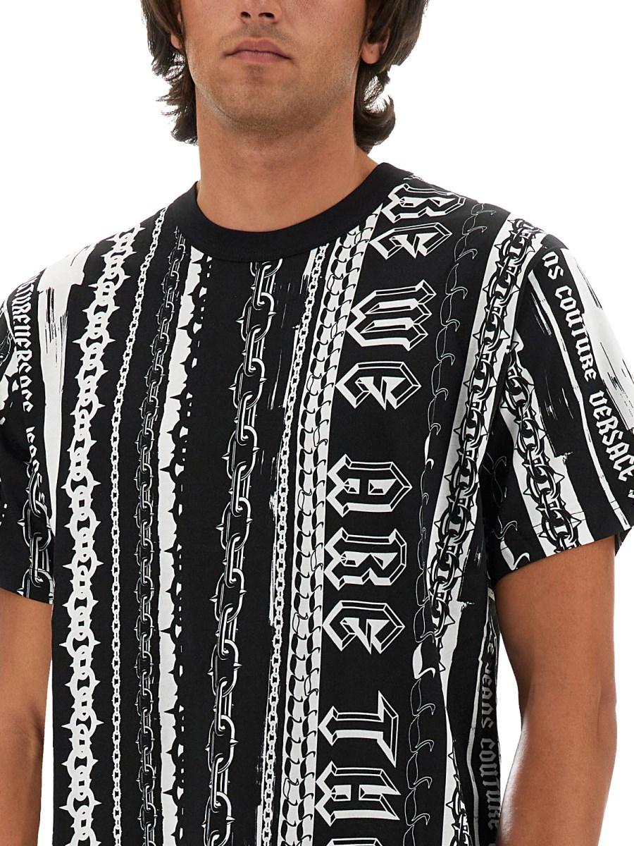 VERSACE JEANS COUTURE T-SHIRT IN JERSEY DI COTONE CON STAMPA LOGO