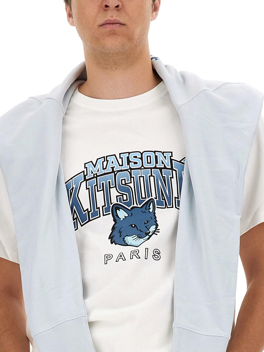 MAISON KITSUNÉ T-SHIRT IN JERSEY DI COTONE CON STAMPA LOGO