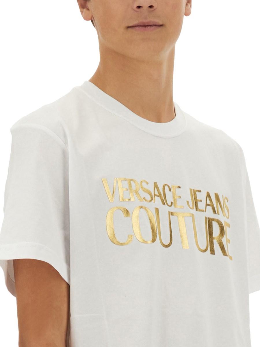 VERSACE JEANS COUTURE T-SHIRT IN JERSEY DI COTONE CON STAMPA LOGO