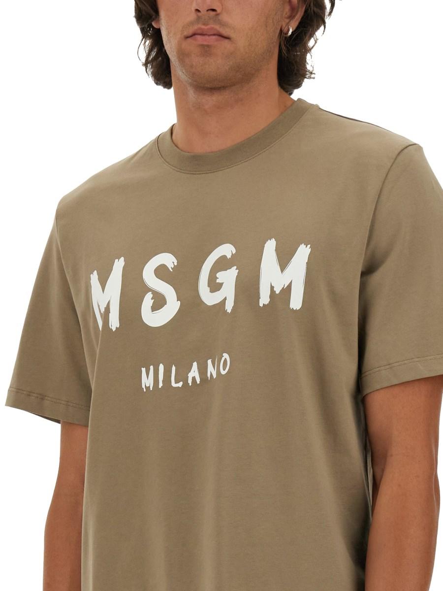 MSGM T-SHIRT IN JERSEY DI COTONE CON STAMPA LOGO PENNELLATO