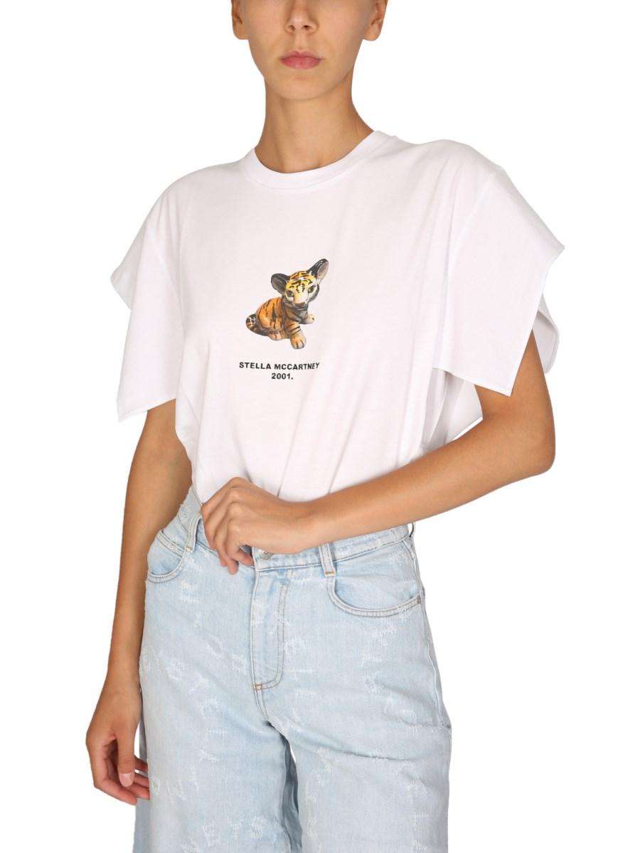 STELLA McCARTNEY T-SHIRT IN JERSEY DI COTONE CON STAMPA LOGO