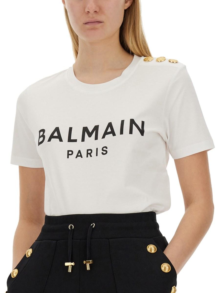 BALMAIN T-SHIRT IN JERSEY DI COTONE CON STAMPA LOGO