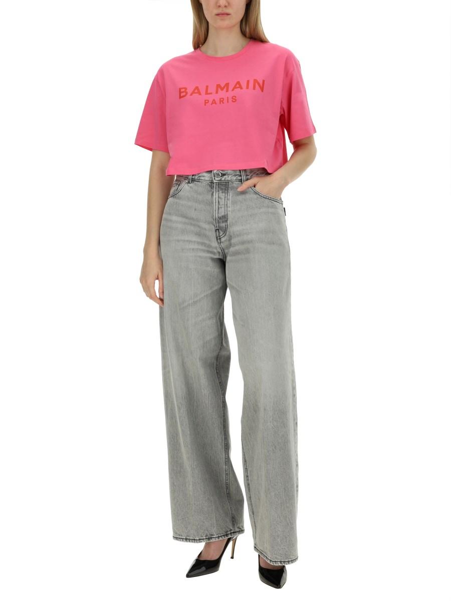 BALMAIN T-SHIRT IN JERSEY DI COTONE CON STAMPA LOGO