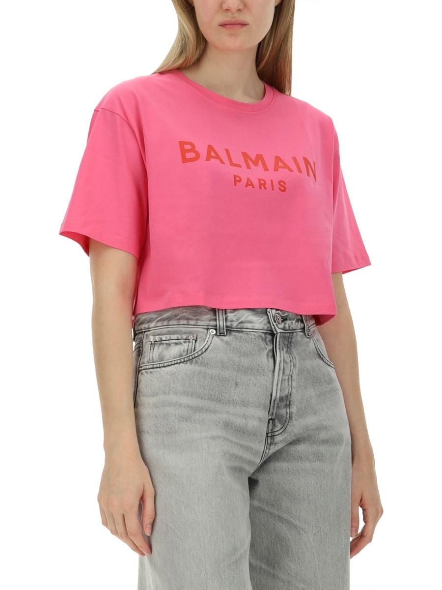 BALMAIN T-SHIRT IN JERSEY DI COTONE CON STAMPA LOGO