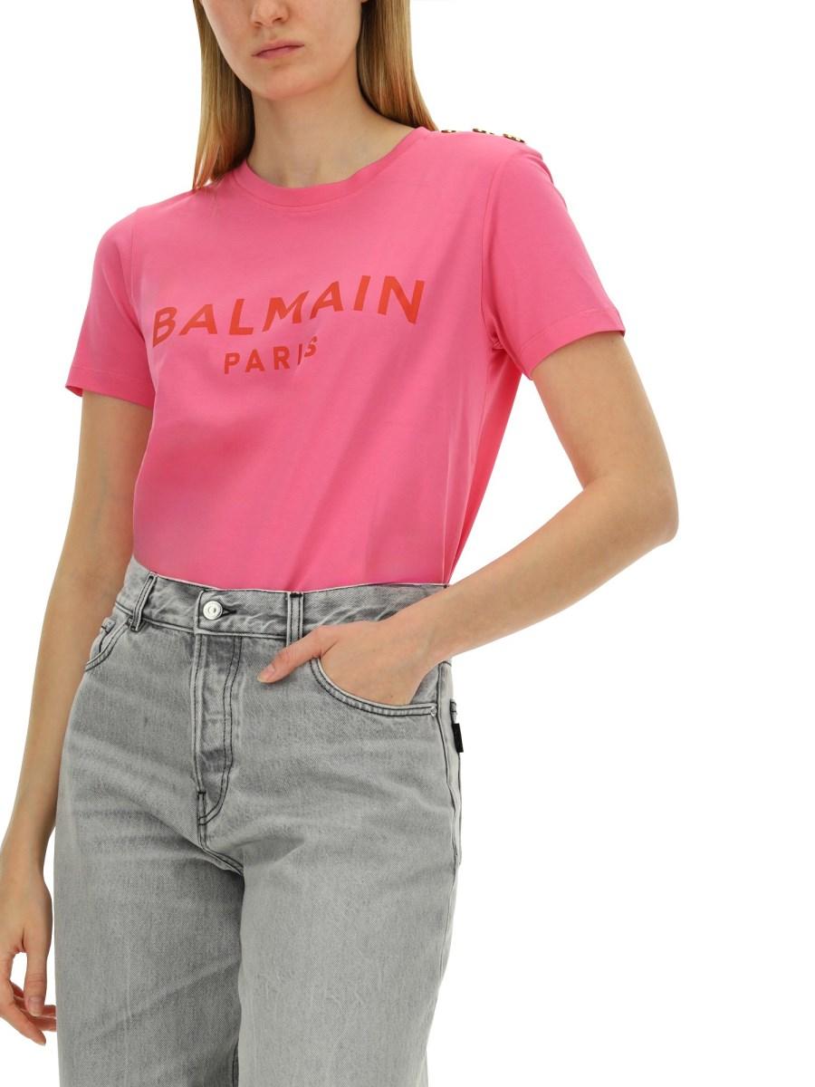 BALMAIN T-SHIRT IN JERSEY DI COTONE CON STAMPA LOGO