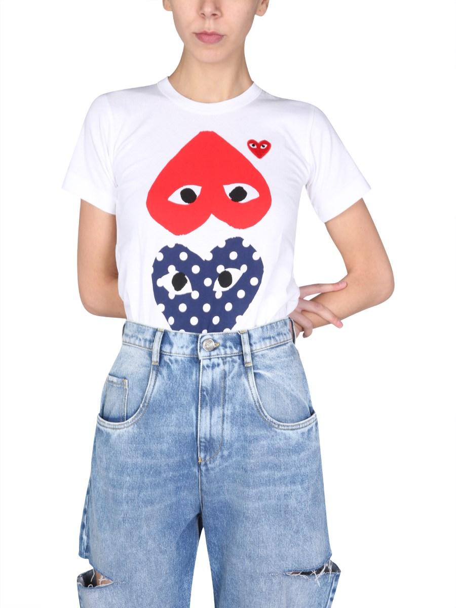 COMME DES GARCONS PLAY T-SHIRT IN JERSEY DI COTONE CON STAMPA LOGO