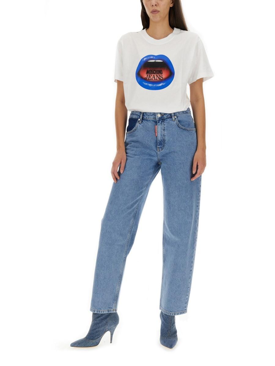 MOSCHINO JEANS T-SHIRT IN JERSEY DI COTONE CON STAMPA MOUTH PRINT