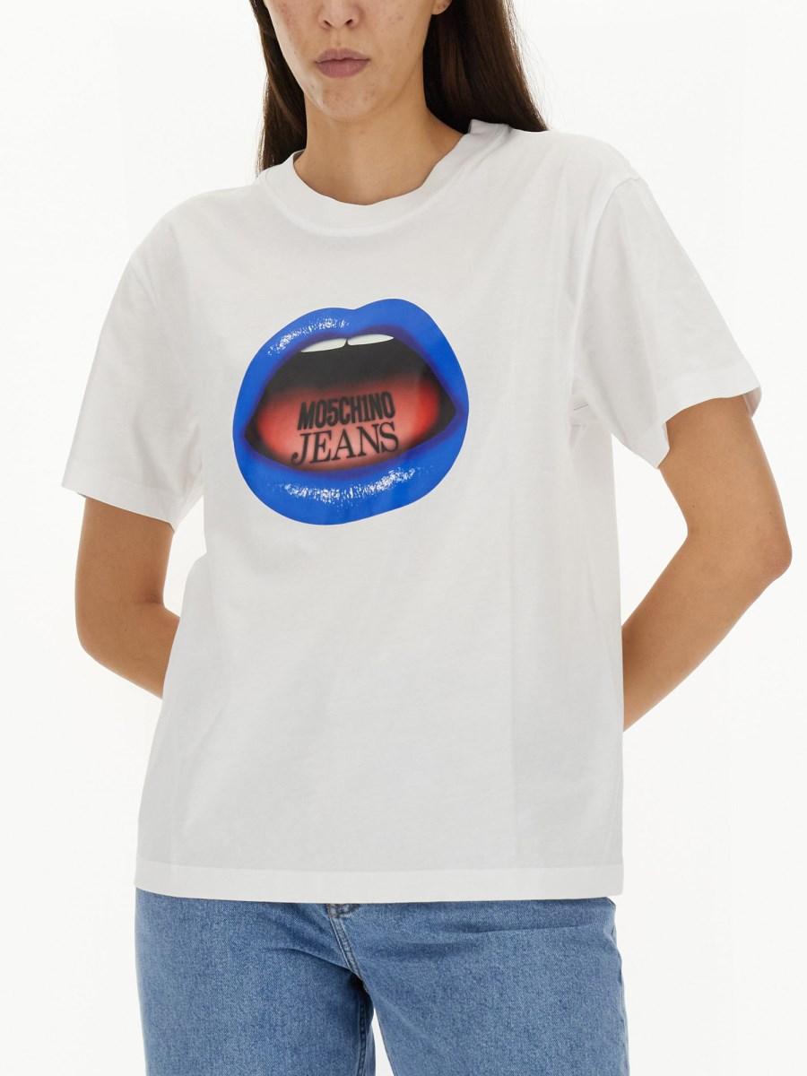 MOSCHINO JEANS T-SHIRT IN JERSEY DI COTONE CON STAMPA MOUTH PRINT
