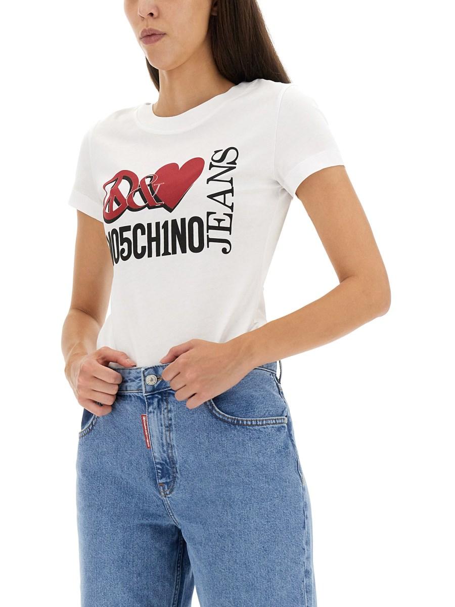 MOSCHINO JEANS T-SHIRT IN JERSEY DI COTONE CON STAMPA PEACE & LOVE