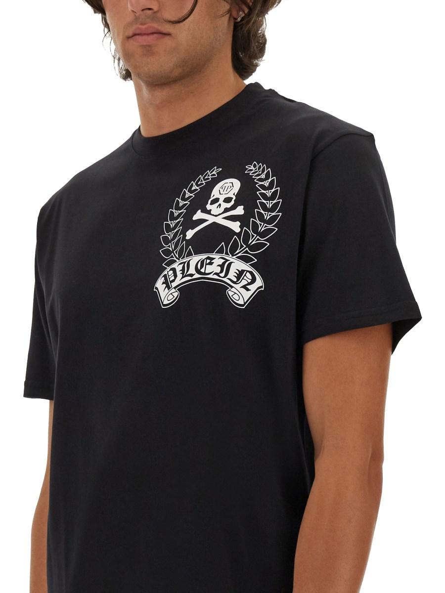 PHILIPP PLEIN T-SHIRT IN JERSEY DI COTONE CON STAMPA SKULL