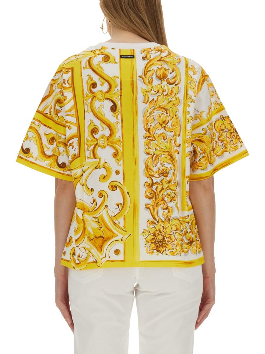 DOLCE & GABBANA T-SHIRT IN JERSEY DI COTONE STAMPA MAIOLICA