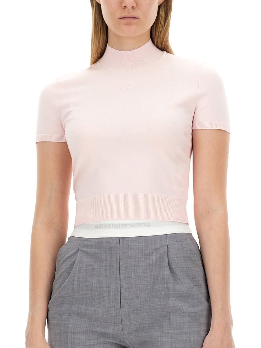 ALEXANDERWANG.T T-SHIRT IN MAGLIA DI VISCOSA CON LOGO