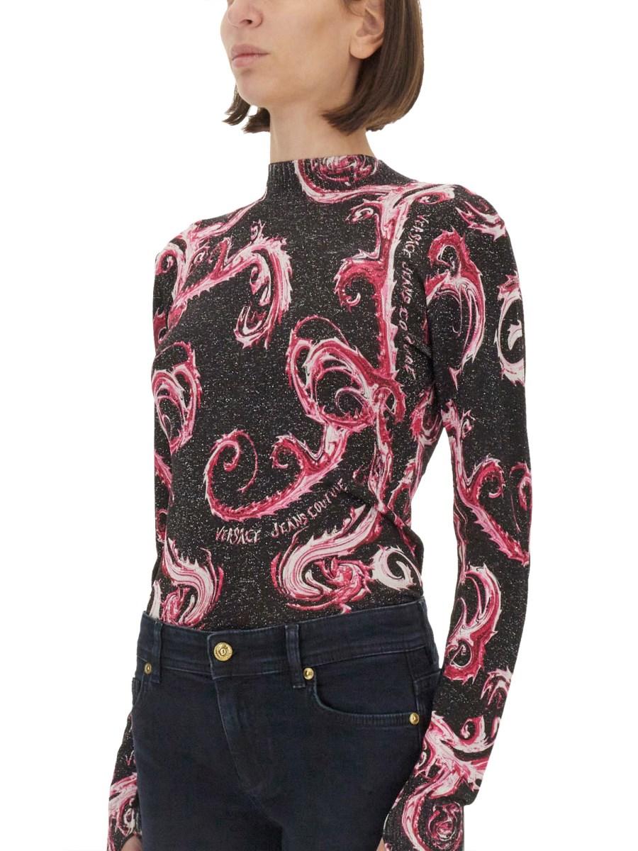 VERSACE JEANS COUTURE T-SHIRT IN MAGLIA LUREX CHROMO