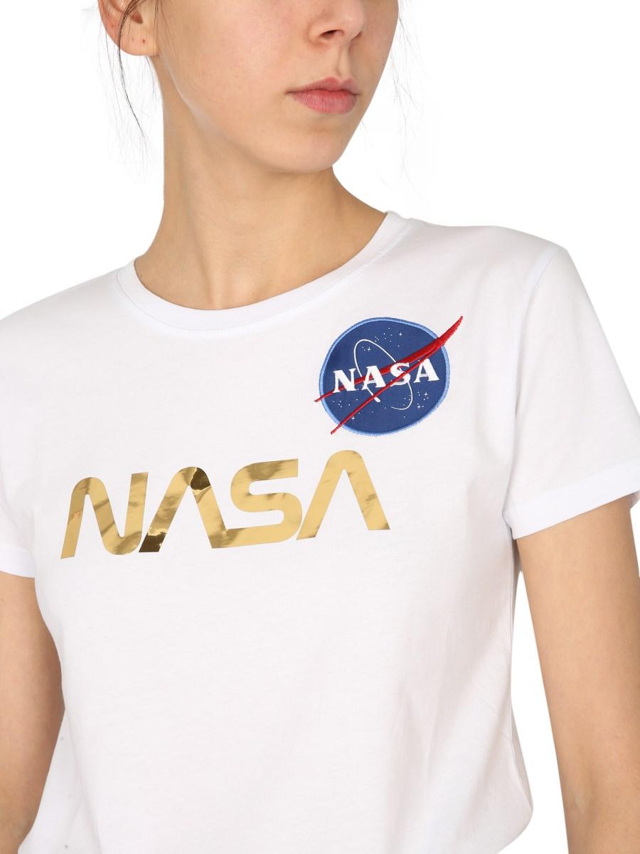 ALPHA INDUSTRIES T-SHIRT NASA IN JERSEY DI COTONE CON STAMPA LAMINATA