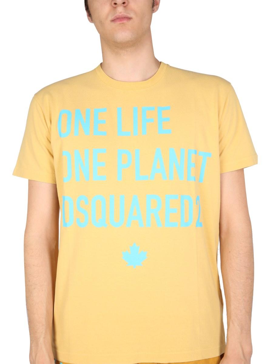 DSQUARED T-SHIRT "ONE LIFE ONE PLANET" IN JERSEY DI COTONE