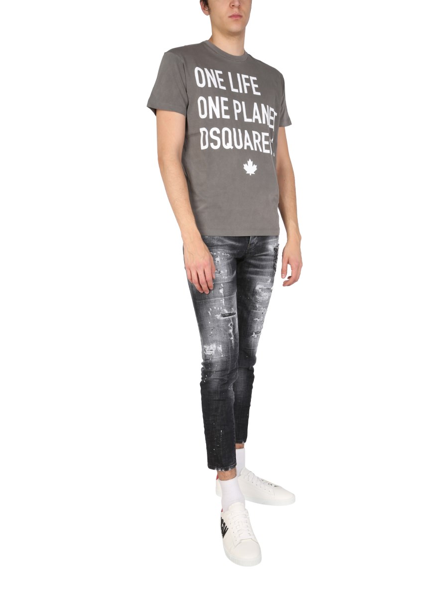 DSQUARED T-SHIRT "ONE LIFE ONE PLANET" IN JERSEY DI COTONE