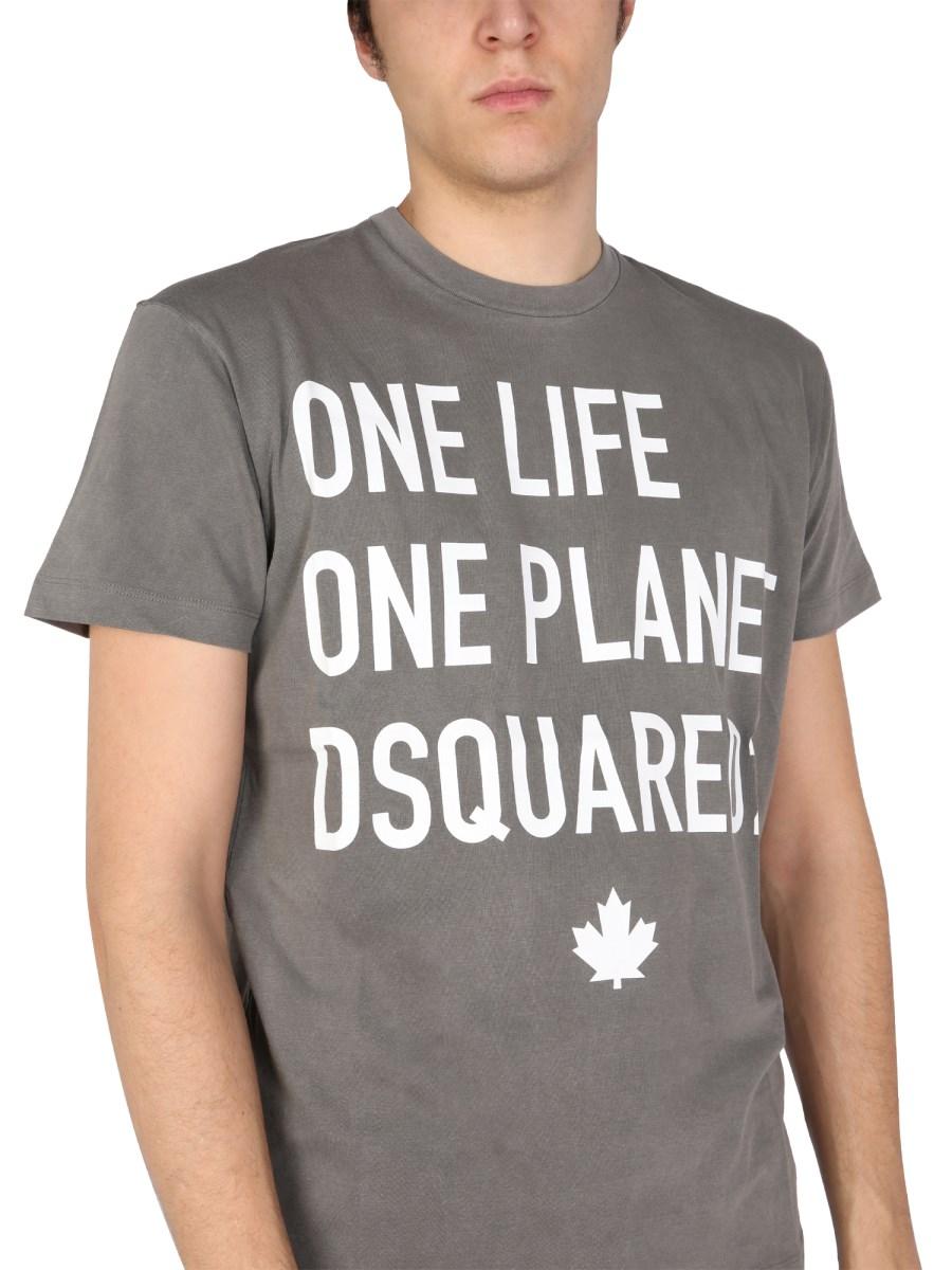 DSQUARED T-SHIRT "ONE LIFE ONE PLANET" IN JERSEY DI COTONE