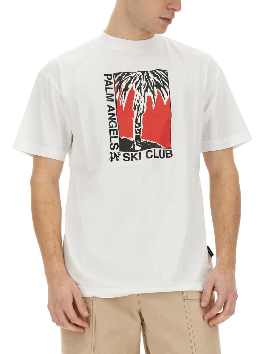 PALM ANGELS T-SHIRT PALM SCI CLUB IN JERSEY DI COTONE
