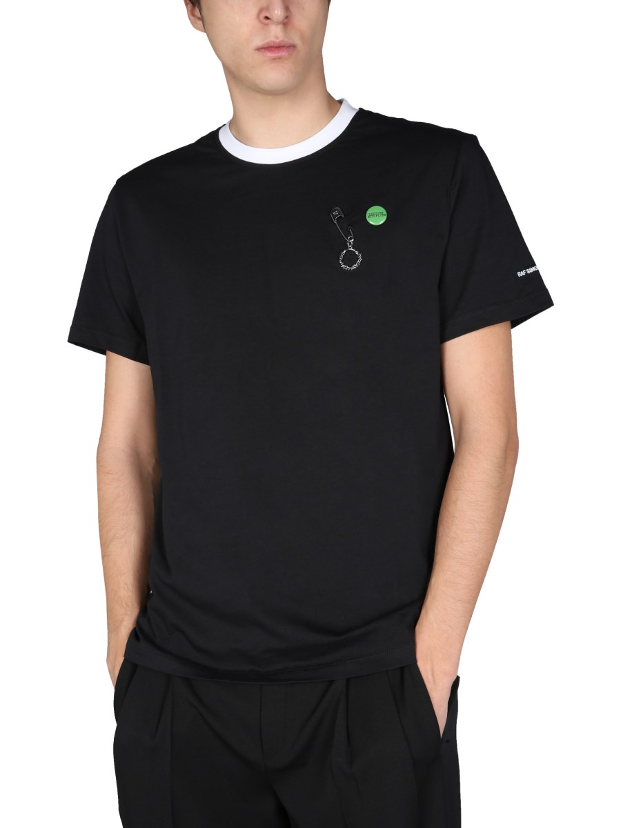 FRED PERRY X RAF SIMONS T-SHIRT SLIM FIT IN JERSEY DI COTONE CON LOGO