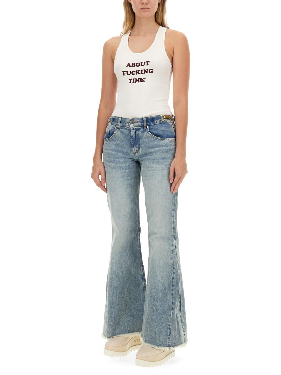 STELLA McCARTNEY TANK TOP CON STAMPA ABOUT F* TIME IN JERSEY DI COTONE