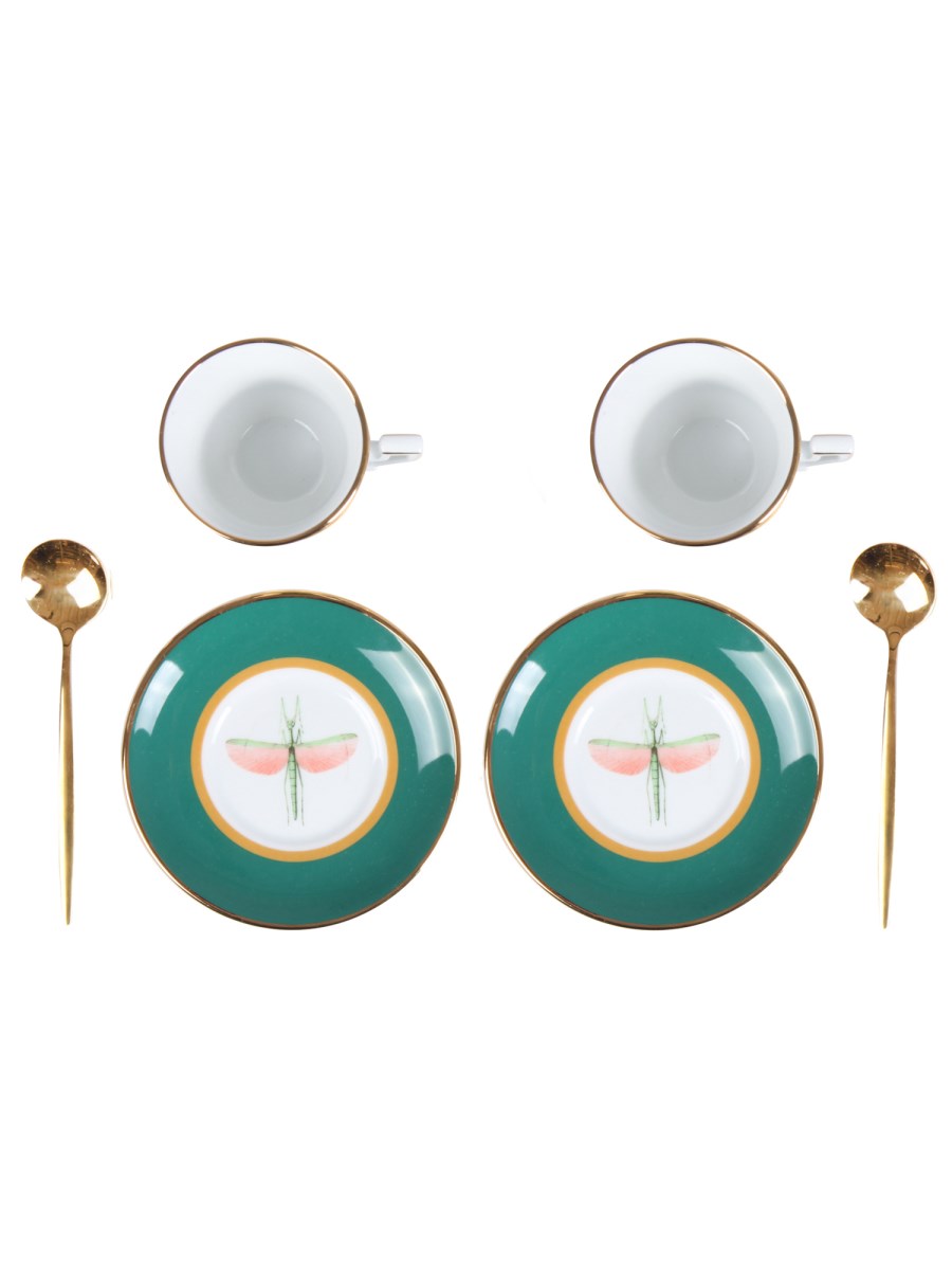 LA DOUBLEJ TAZZINA ESPRESSO IN PORCELLANA CON STAMPA LIBELLULA SET DA DUE