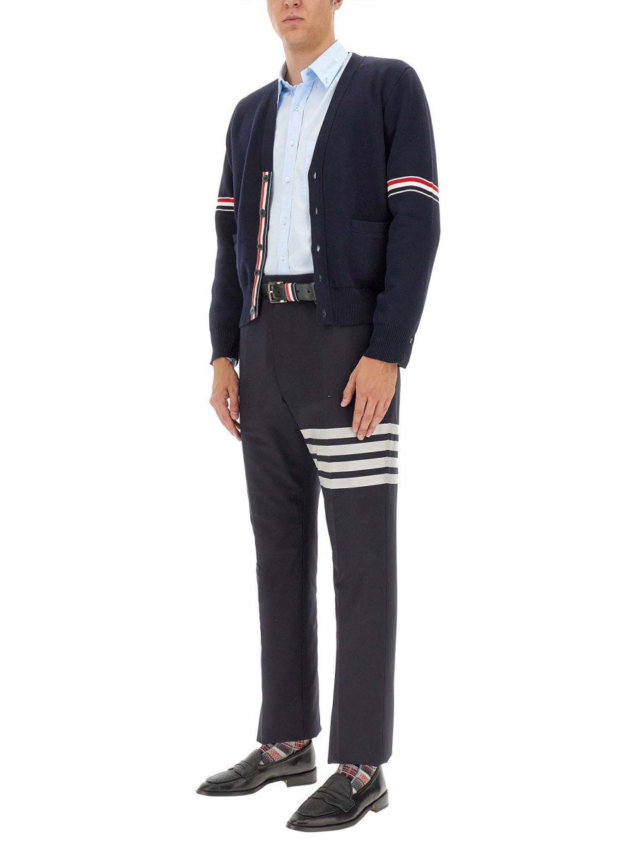 THOM BROWNE CARDIGAN IN COTONE CON SCOLLO A V