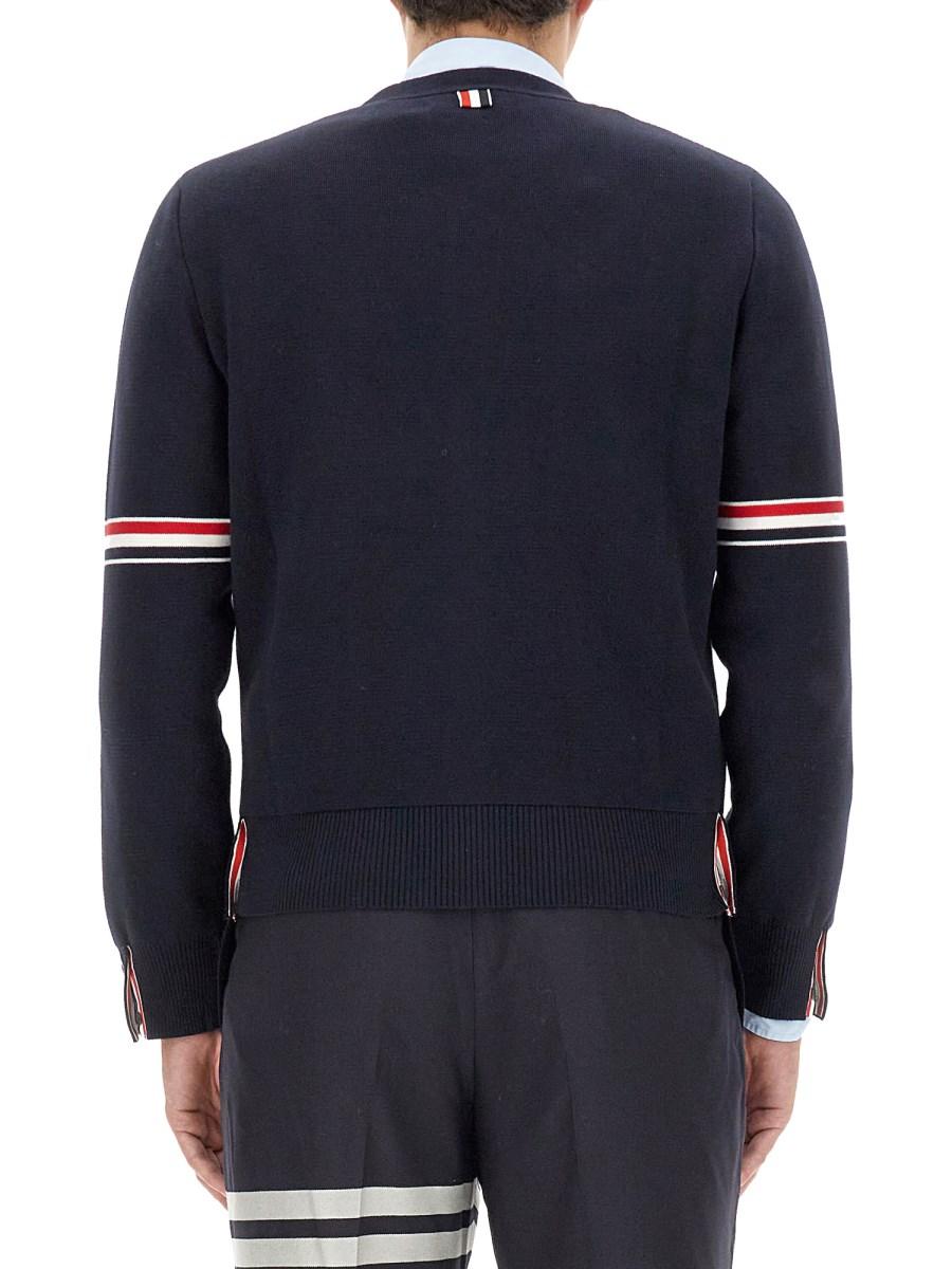 THOM BROWNE CARDIGAN IN COTONE CON SCOLLO A V