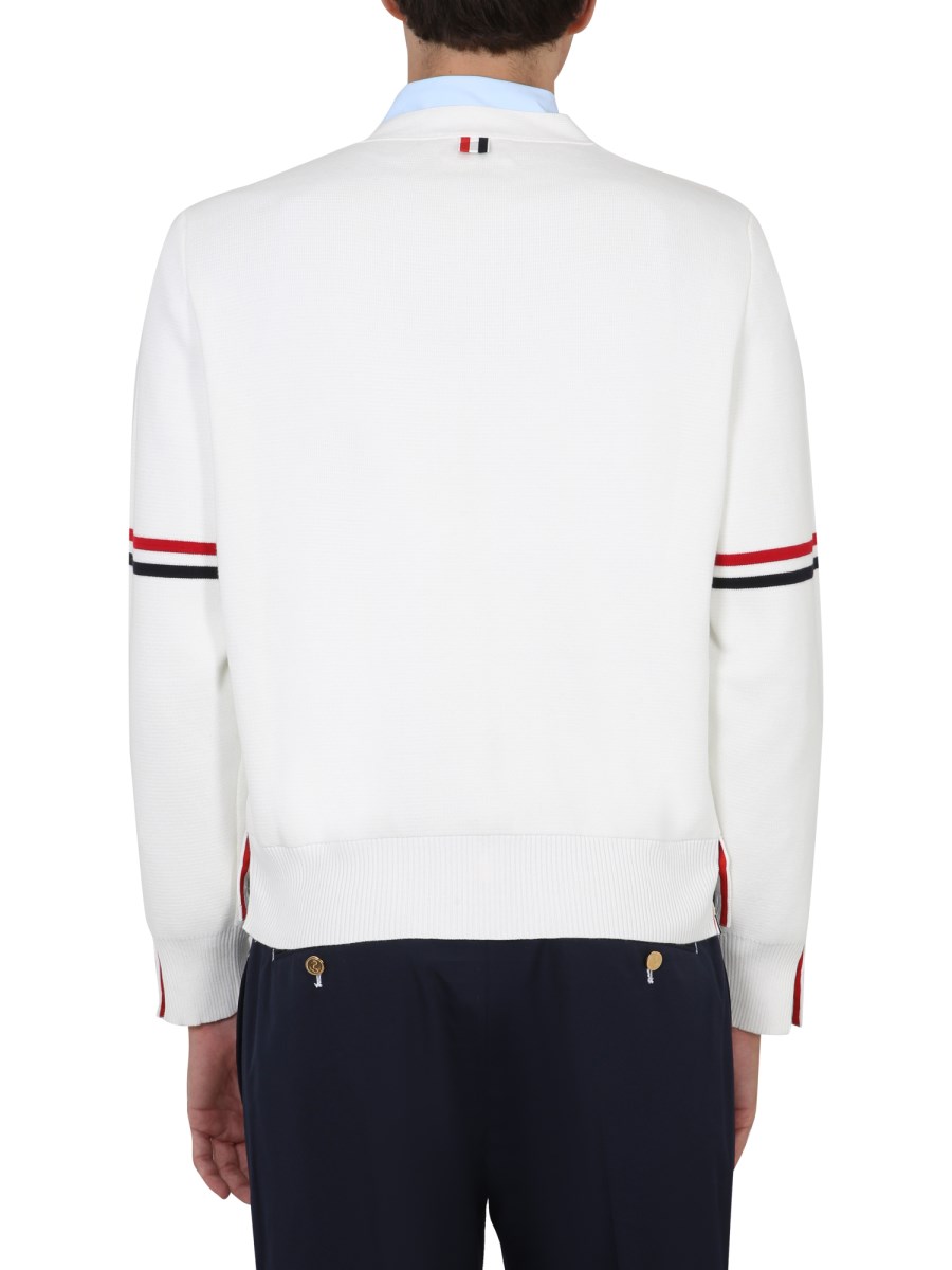THOM BROWNE CARDIGAN IN COTONE CON SCOLLO A V