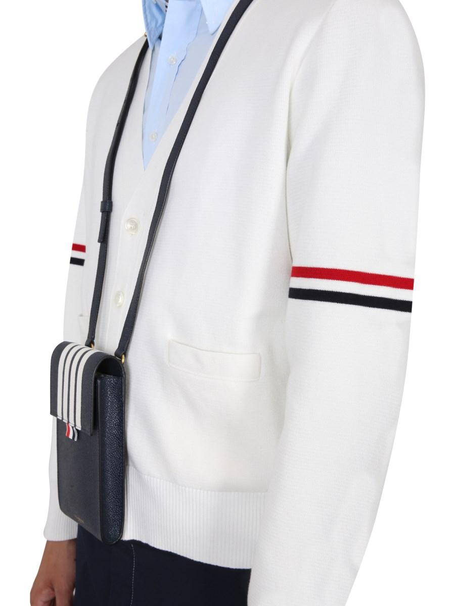 THOM BROWNE CARDIGAN IN COTONE CON SCOLLO A V