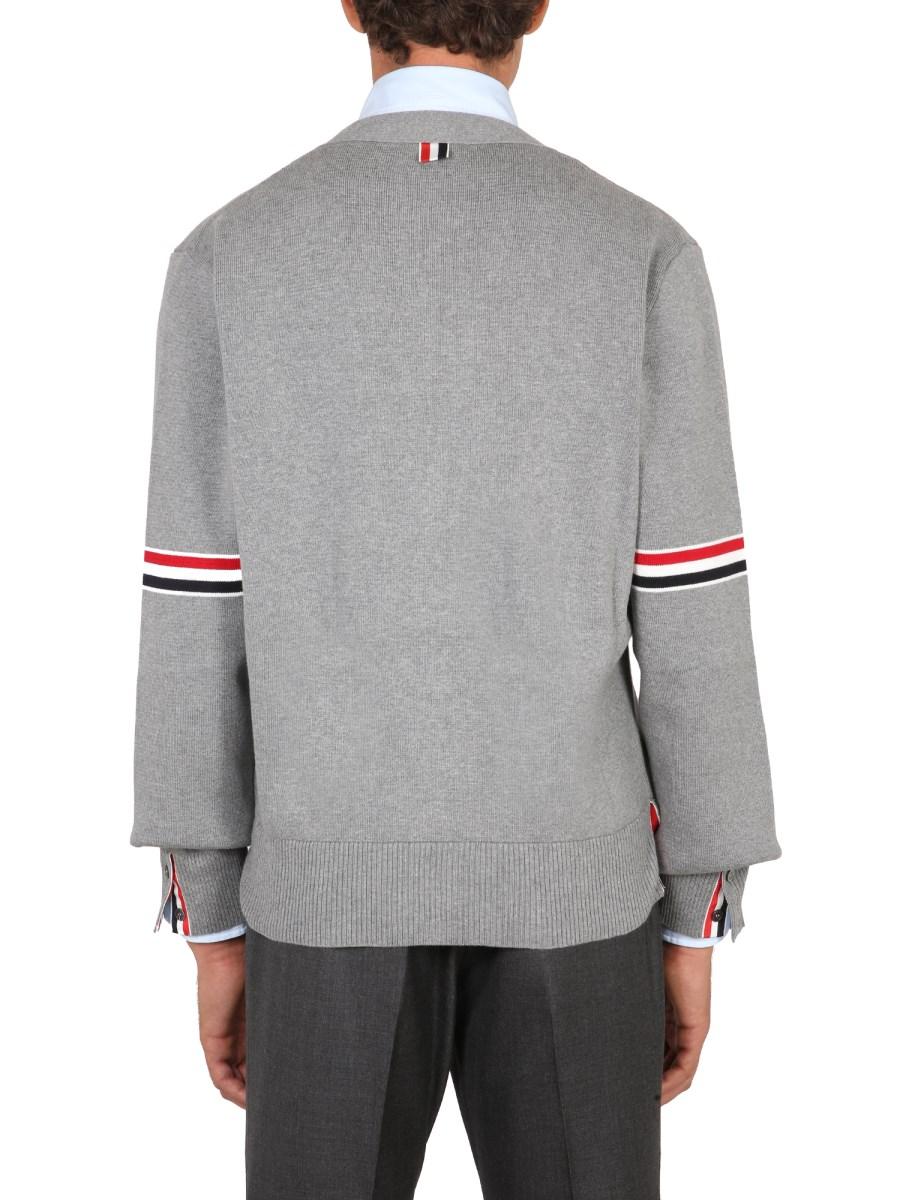THOM BROWNE CARDIGAN IN COTONE CON SCOLLO A V