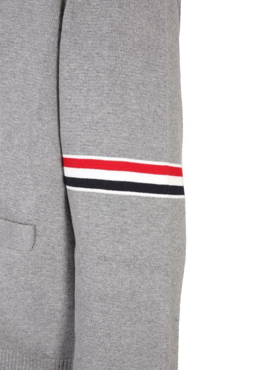 THOM BROWNE CARDIGAN IN COTONE CON SCOLLO A V