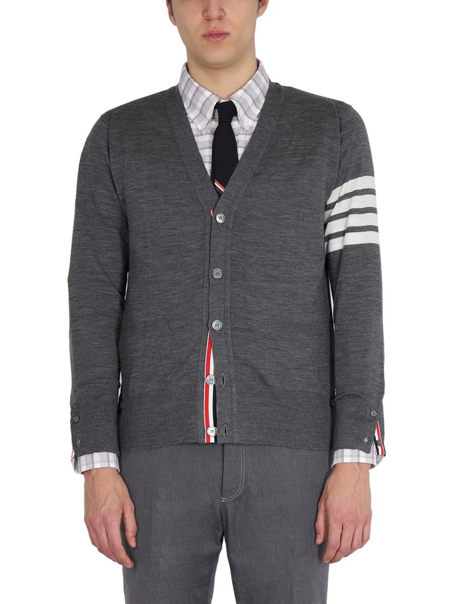 THOM BROWNE CARDIGAN IN LANA CON INTARSIO 4BAR