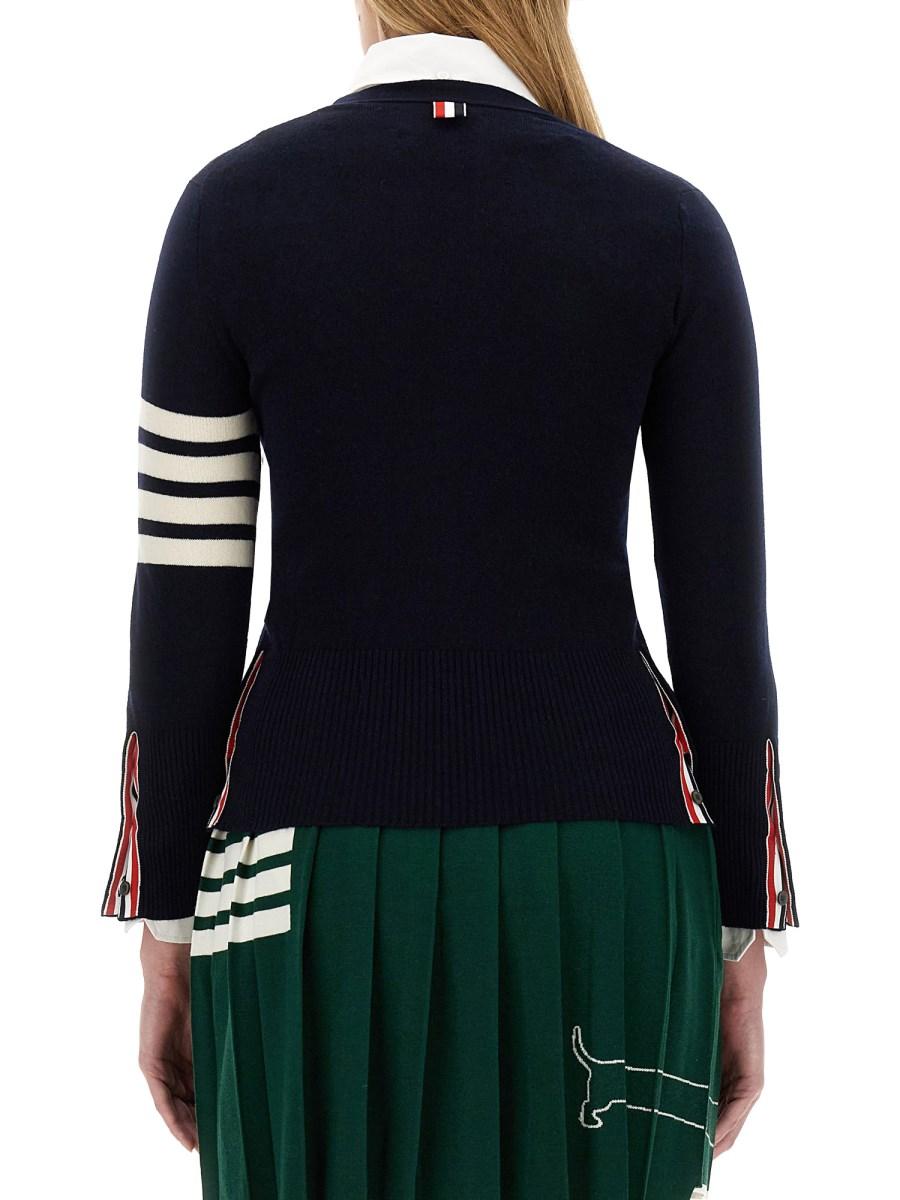 THOM BROWNE CARDIGAN SCOLLO A V IN CASHMERE